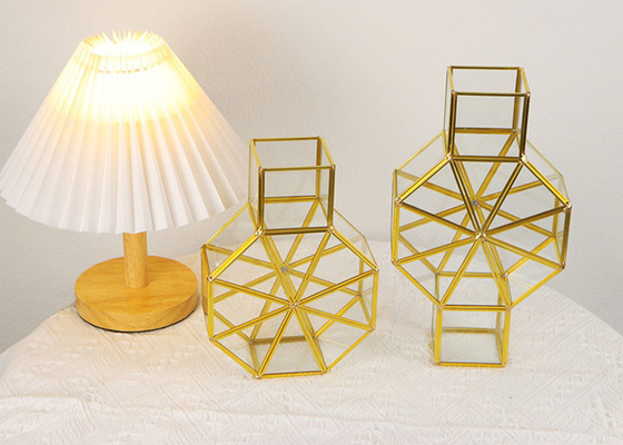 Glass flower house copper vase glass artifact storage windows display box gold bottle shape decoration Yiwu Wholesale