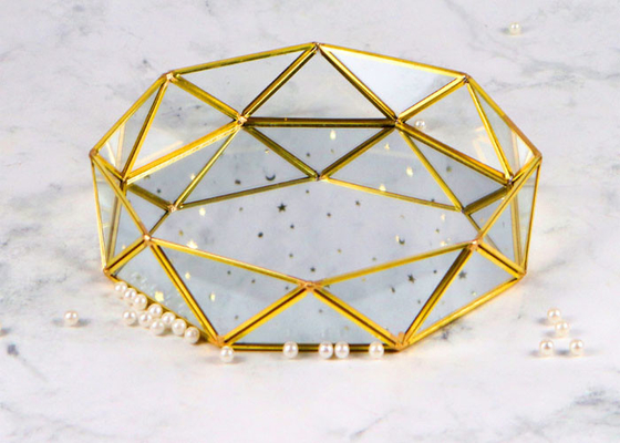 Europe retro mirror glass tray bowl metal cosmetics storage plate hotel Western restaurant storage plate