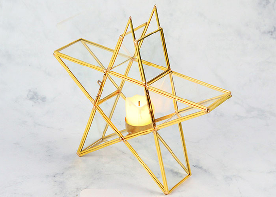 European style star pure copper tabletop decoration wedding gift candlestick tray geometric glass artifact