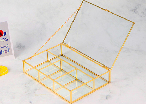 Glass cosmetic storage box lid desktop jewelry accessories beads organizer lipstick compartments shelving tray box