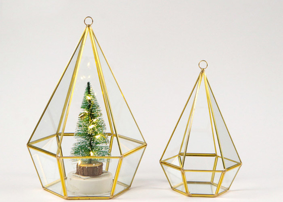 Diamond shape copper glass artifact Christmas tree cover box gold hexagonal geometric greenhouse ornaments pendant