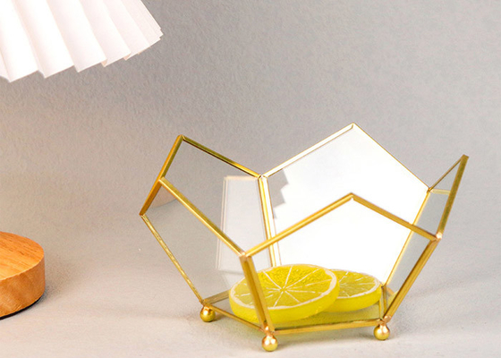 Pentagon golden copper glass garden fruit candy tray tabletop storage tray room decoration glass fruit bowl