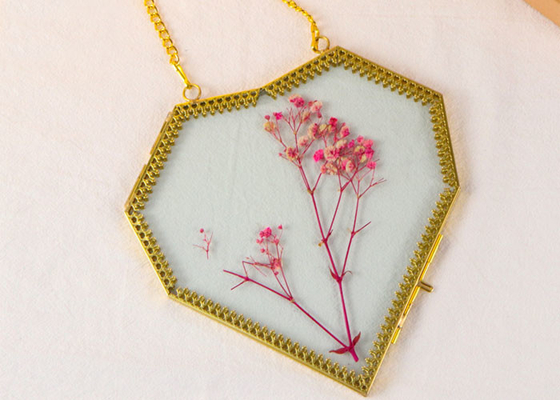 Glass love heart shape gold lace copper girls gift photo frame dried flower clip plant specimen clip wholesale