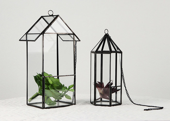 Black bird nest house geometric logo glass greenhouse hanging cage succulent glass flowerpot greenhouse
