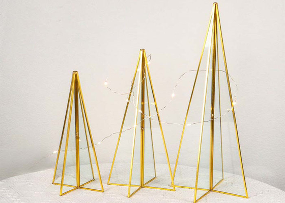 Glass cone tower craft ornaments Christmas glass box decoration Gold border sanding geometric glass crafts in stock