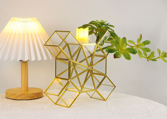 Windmill shape glass artifact greenhouse candlestick copper strip gold decoration household window display