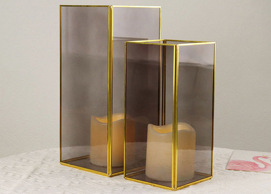 Glass cover copper candle stick box fashion storm lantern wax table geometric glass greenhouse