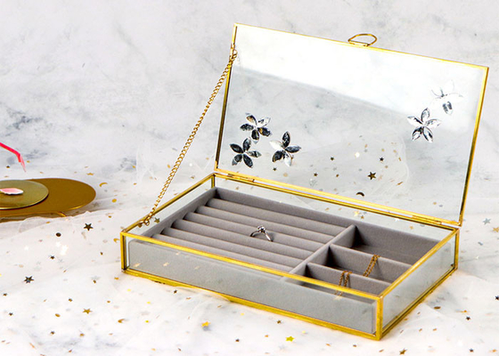 Glass Golden jewelry ring earning package storage box Rectangular jewelry box dustproof window display box