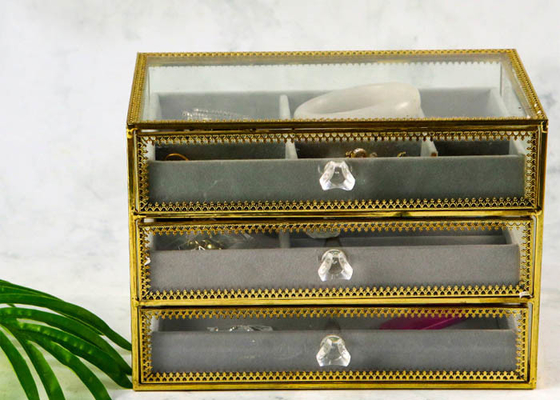 3-layer Drawer jewelry Box Earring ring Multifunctional gift ornaments display box Glass storage box Wholesale