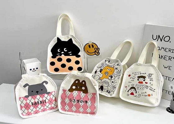 DIY drawing Japanese cartoon cute cat canvas bag Wave dot milk tea handbag carrying hand pull bag logo words