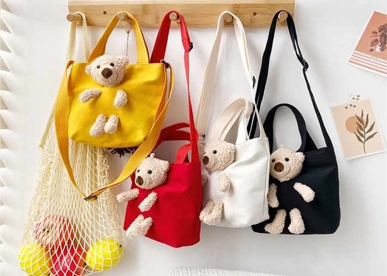 Japanese students cute girl bear canvas bag diagonal straddle bag ins fashion one shoulder accessories bag