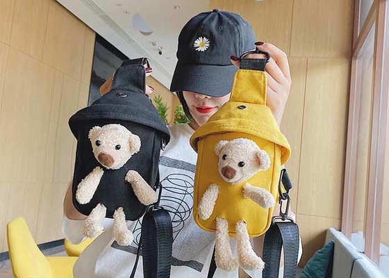 Lovely accessories Canvas bear bag kids cute cartoon shoulder chest bag ins popular personality crossbody bag