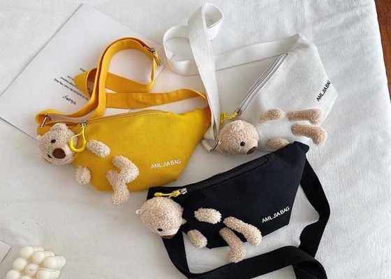 Student fashion ins cross-body canvas chest purse bag new tide net celebrity popular cute bear Fanny pack
