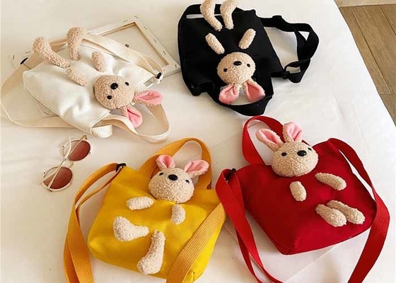 Children cute lovely rabbit canvas cartoon crossbody bag fashion personality girls baby accessories  logo bag