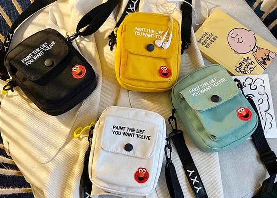 Summer crossbody canvas bag tide customs logo words picture shoulder phone bag Korean personality handsome canvas bag