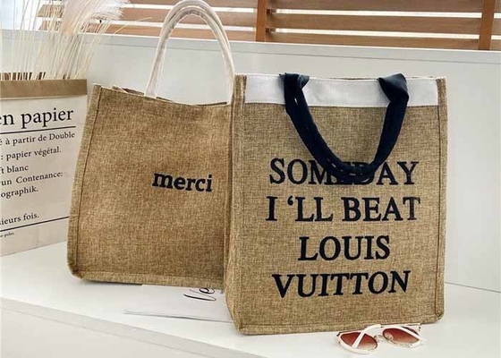 Handbag women's large capacity fashion customs logo words letter brown linen bag large shopping tide bag wholesale