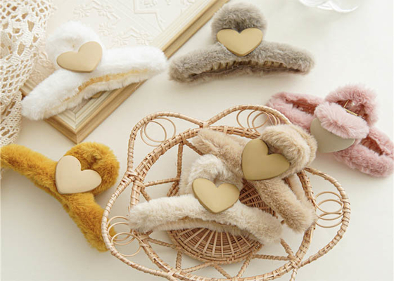 Love heart shape resin wool fluffy hair accessories hair clip back girl's head clip big clip shark clip