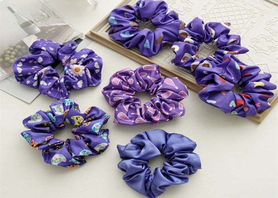 Periwinkle flower Blue Print series Large Collar Hair scrunchie Stretch Cord Satin Accessories OEM logo