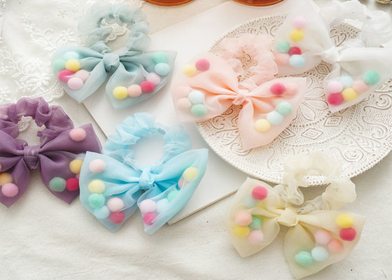 Lace Organza hairball  kids hair accessories bowel scrunchies girl's hair rope bypass headpiece Yiwu wholesale