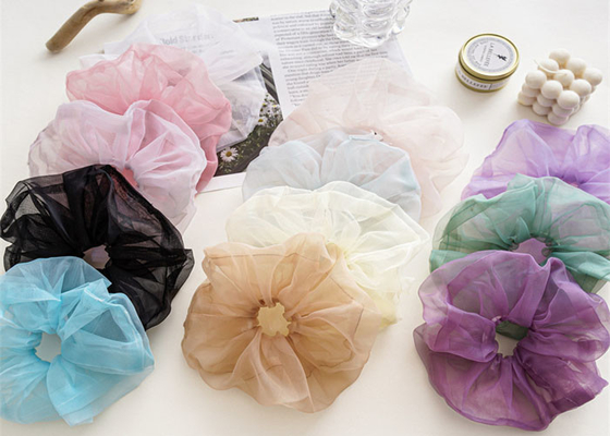 Spring/summer thin large mesh head accessories solid color Organza large hair rope scrunchies spot hair accessories