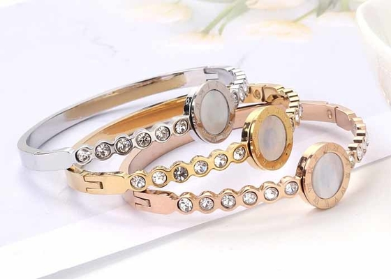 Stainless steel Roman character bracelet titanium steel buckle 18K gold shell crystal inset zircon  jewelry wholesale